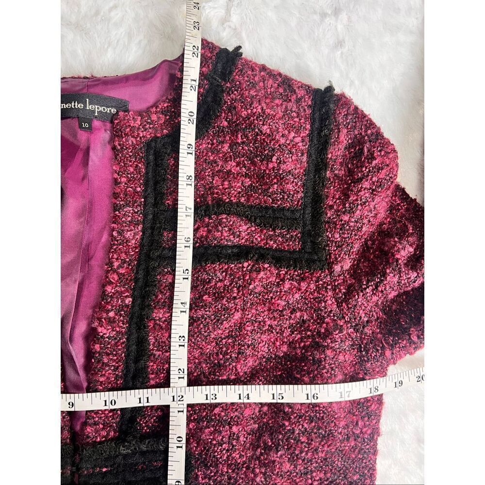 Nanette Lepore Womens Magenta Black Tweed Open Front Blazer Jacket Size 10 - Picture 9 of 9